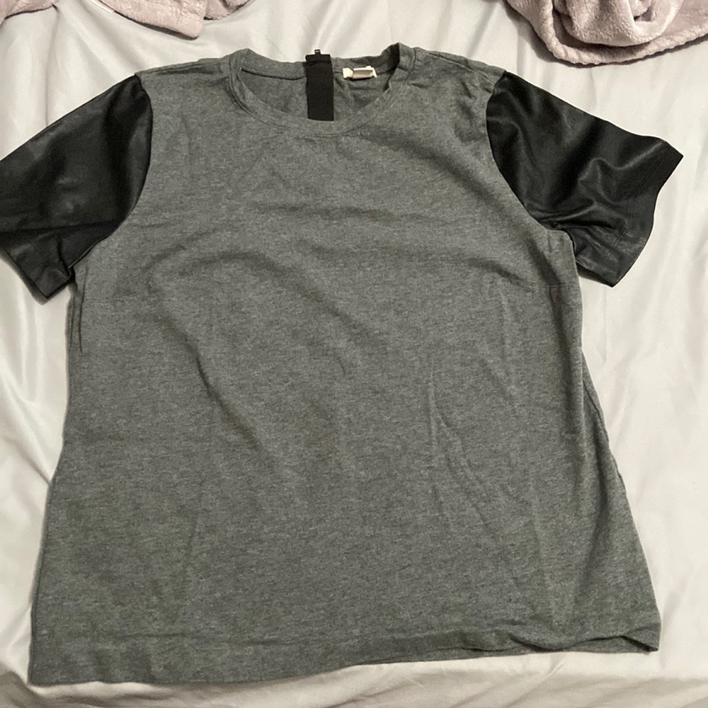 Women’s J crew grey short sleeve shirt with leather and zipper back size M